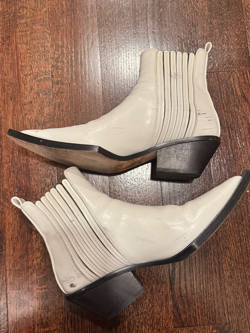 Helmut Lang Women's Cream/white Leather Western Ankle Boots